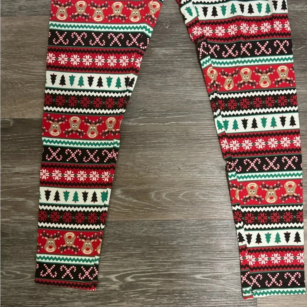 No Boundaries Reindeer & Candy Cane Red & Green Christmas Leggings - Size Small - Picture 4 of 5